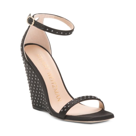 STUART WEITZMAN BLACK MULTI Made In Spain Nudist Shine 100 Wedge Sandals - Picture 1 of 2